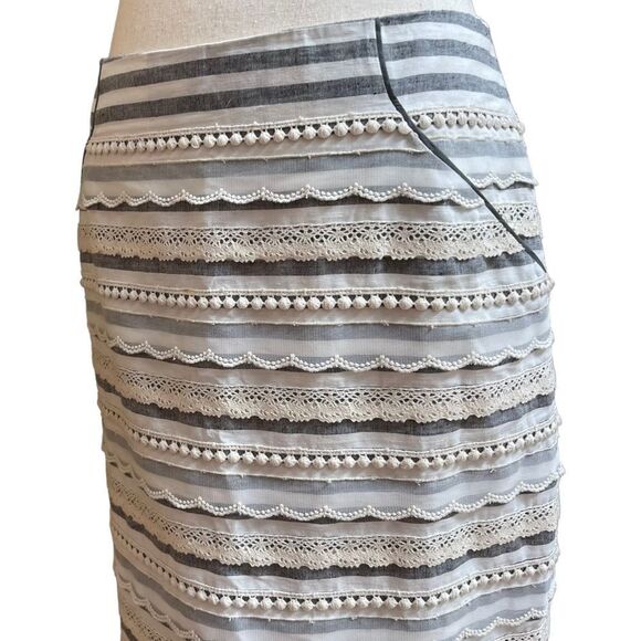 Anthropologie Tabitha Sailing Lace Striped Pencil Mini Skirt Small Linen/Cotton - Picture 8 of 13